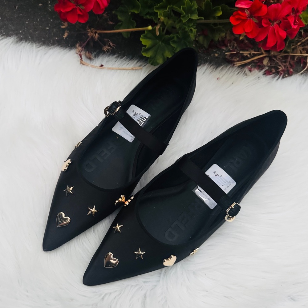 Karl Lagerfeld Paris Veyda Satin Pointed Toe Mary Jane Flats